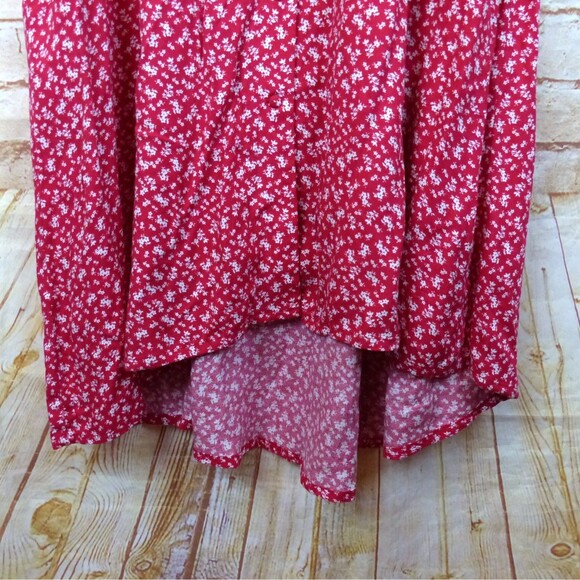 Saks Fifth Avenue Dress Womens US 12 Red Ditsy Floral Button Midi Viscose Boho - Picture 7 of 11